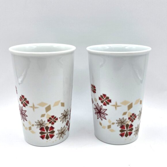 2013 Holiday STARBUCKS Set of 2 Snowflake Christmas Coffee Red Gold Mug 12 oz. - Picture 5 of 9